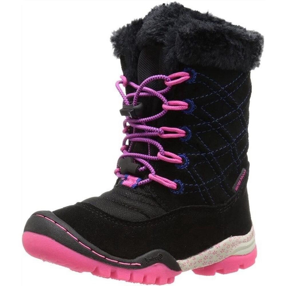 Jambu Black Faux Fur Kid Suede Leather Boot Waterproof Lace Sz 4 M Toddler Hike